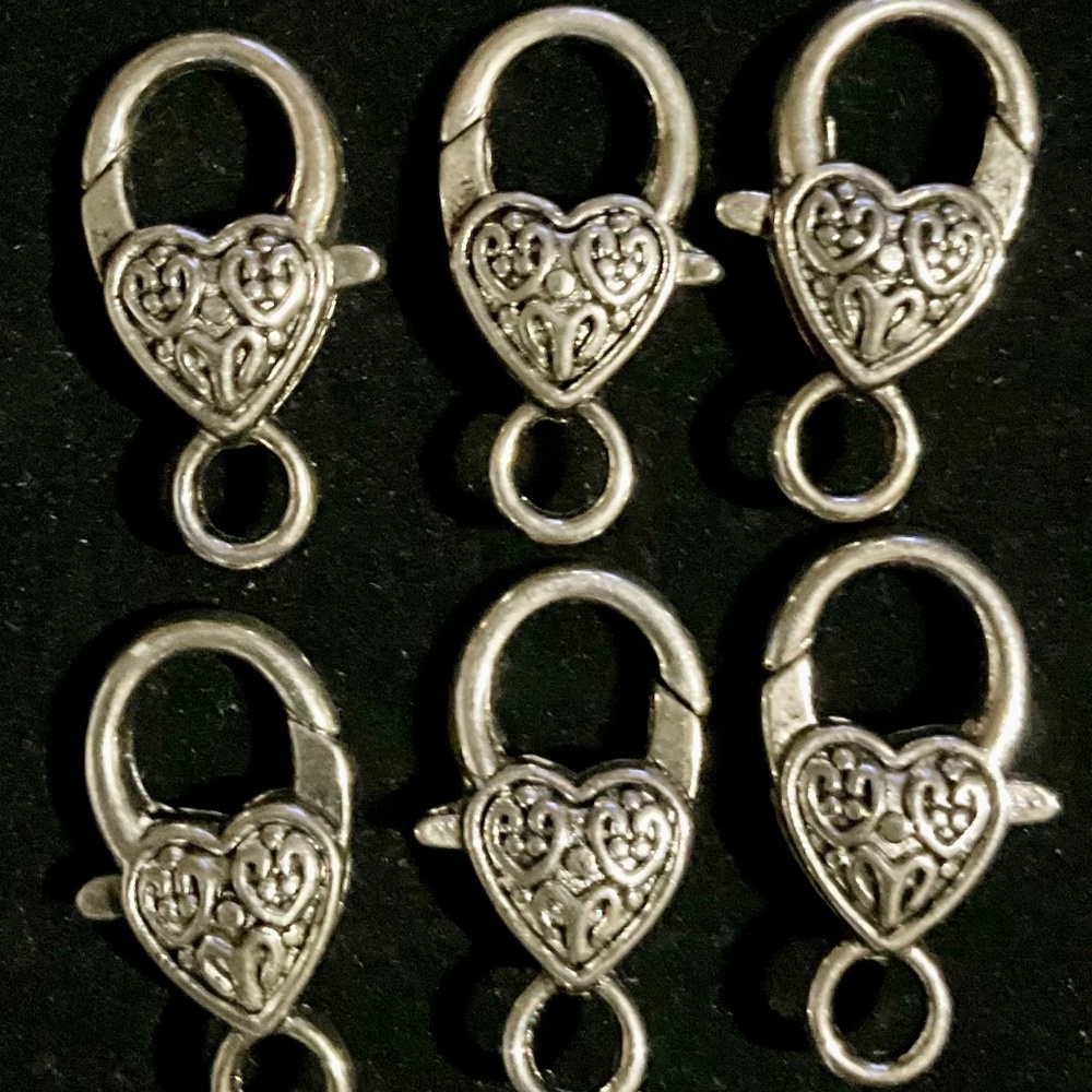 12 Fancy Medium Heart Lobster Clasp Silver 24mmx12mm